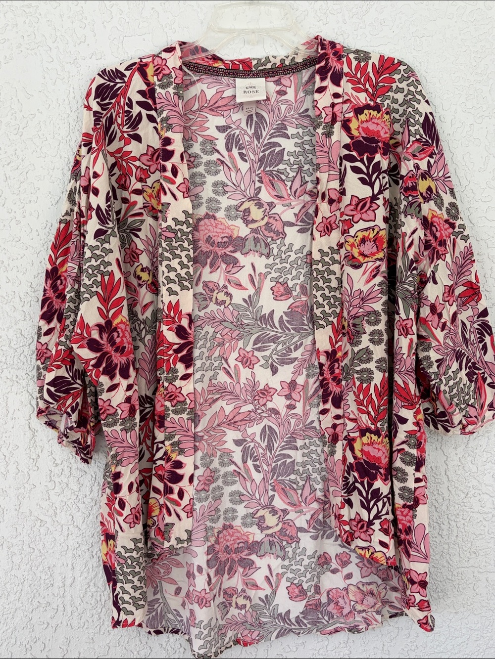 Knox Rose Pink Floral Open-Front Kimono Tunic size M/L